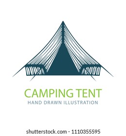 
Tent. Camping tent hand drawn vector illustration.
Outdoor camping tent sketch. Summer tourism concept.