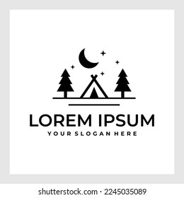 estilo de línea vectorial del logotipo de campamento