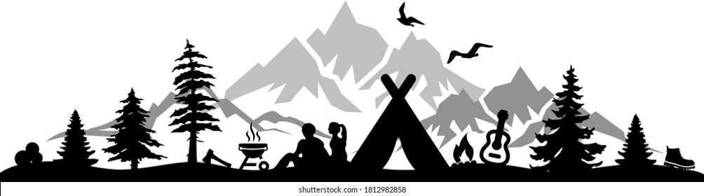 Free Free 68 Silhouette Mountain Scene Nature Svg SVG PNG EPS DXF File