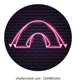 tent camping neon brick wall