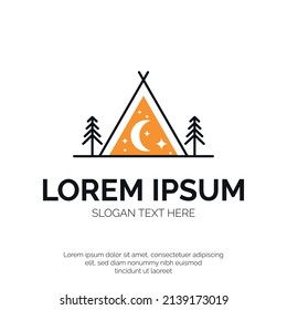 Diseño de logotipo de tiendas de campaña y Vector Premium de logotipos al aire libre