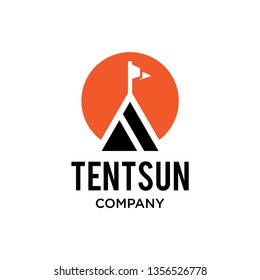 Tent Camping Outdoor Logo - Vector - Tent with flag and sun logo template