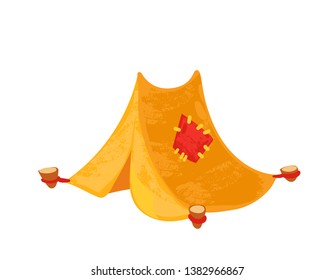 Tent camping in outdoor travel. Vector illustration in children's style.