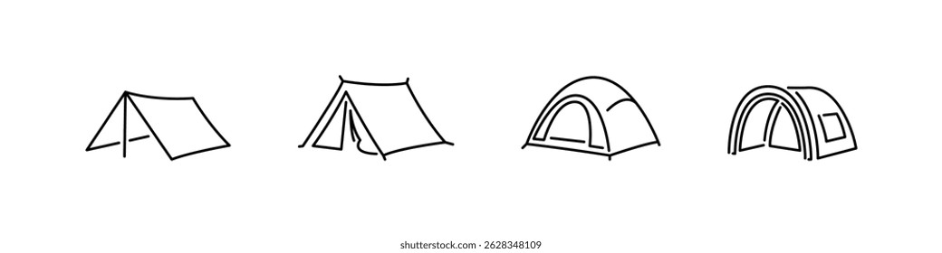 Tienda para acampar en estilo de icono de Vector de contorno. Iconos de diseño de refugio al aire libre.
