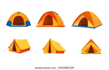 Tent camping set in outdoor travel. tourist tent icon isolated on white background for nature tourism, journey, adventure. camping concept. Vector illustration in flat style
