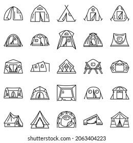 Tent for camping, tourism, travel outside. A set of vector icons, outline, isolated, 48 pixels. Editable stroke.