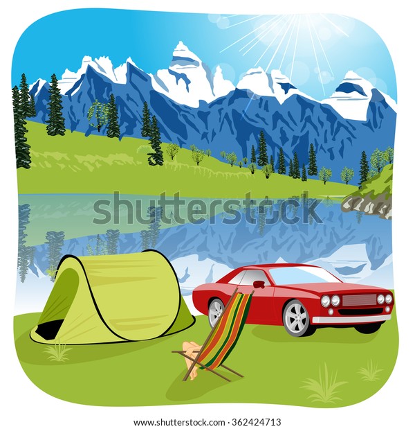 Tent camping\
tourist lake mountain\
expedition