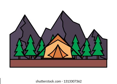 tent camping trees and mountains