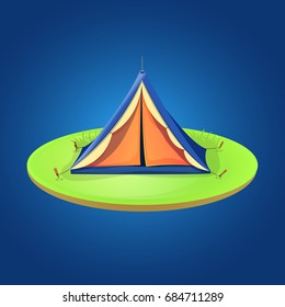 Tent camping: Camping utensil on blue background. Vector image