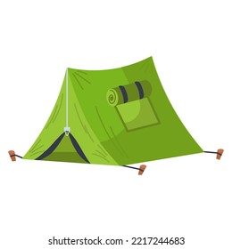 Zelt CampingVektorgrafik Symbol einzeln auf weißem Hintergrund. Outdoor Reiseabenteuer und Sommererholungssymbol. Fremdenverkehrselemente und Sondierungsausrüstung. Bergsteigerobjekt und Baumkronenwanderung