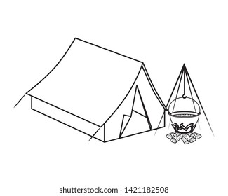 tent camping with wood fire icons