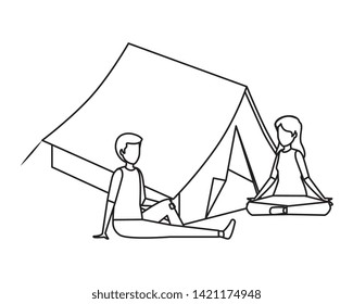 tent camping with young couple