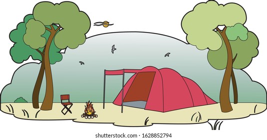 Tent canvas and campfire, EPS 10 file