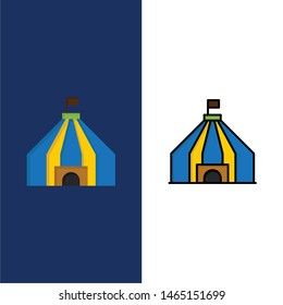 Tent, Tent, Circus  Icons. Flat and Line Filled Icon Set Vector Blue Background. Vector Icon Template background