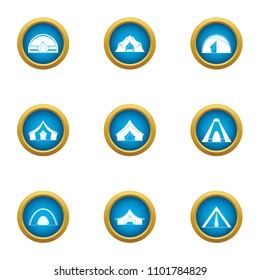 Tent city icons set. Flat set of 9 tent city vector icons for web isolated on white background