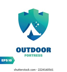 Tent coated fort logo design. Abstract medieval composition, isolated on a white background.