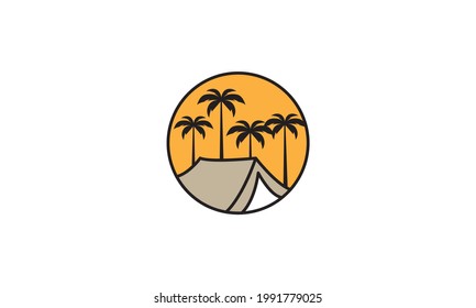 tent with coconut trees logo symbol vector icon illustration graphic design