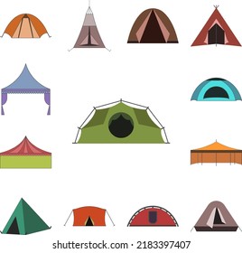 tent color icon in a collection with other items