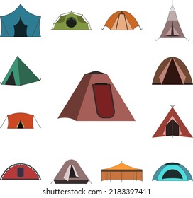 tent color icon in a collection with other items