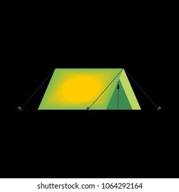 Tent in dark inside light isolated. Camp booth. Vector illustration
