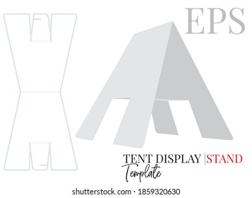 Tent display stand, vector. Die cut, laser cutting template. White, clear, blank tent display stand mock up isolated on white background with perspective presentation. Packaging design 
