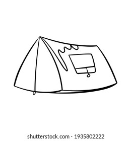 Tent doodle vector. Touristic camping tent for outdoor recreation outline illustration. Camping gear element isolated on white background.
