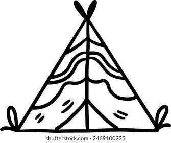 A tent with a door and a window. The tent is black and white. The tent is a symbol of adventure and exploration
