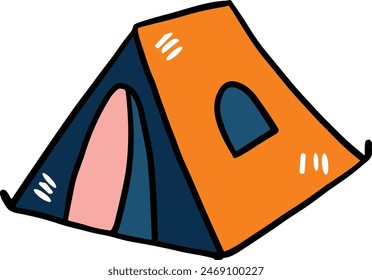 A tent with a door and a window. The tent is black and white. The tent is a symbol of adventure and exploration