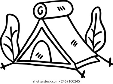 A tent with a door and a window. The tent is black and white. The tent is a symbol of adventure and exploration