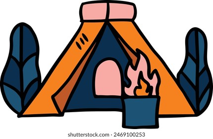 A tent with a door and a window. The tent is black and white. The tent is a symbol of adventure and exploration
