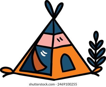 A tent with a door and a window. The tent is black and white. The tent is a symbol of adventure and exploration