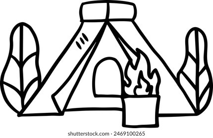 Una tienda con una puerta y una ventana. La tienda es blanca y negra. La tienda es un símbolo de aventura y exploración