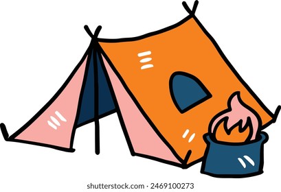 A tent with a door and a window. The tent is black and white. The tent is a symbol of adventure and exploration