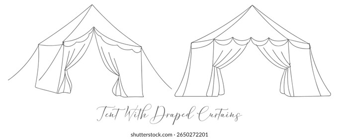 Tent With Draped Curtains Continuous One Line Drawing Editable Stroke On An Isolated Background