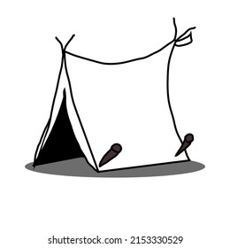 tent draw in cartoon vector isolated