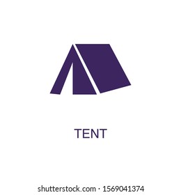 Tent Element In Flat Simple Style On White Background. Tent Icon, With Text Name Concept Template