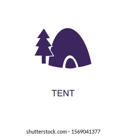 Tent element in flat simple style on white background. Tent icon, with text name concept template