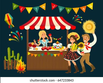 Tent Festa Junina Brazilian Apple Candy- June Party Festival. Vector Illustration.