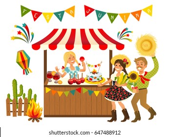 Tent Festa Junina Brazilian Apple Candy- June Party Festival. Vector Illustration.