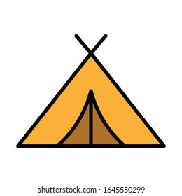 Tent with filled line icon 