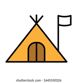 Tent with filled line icon 