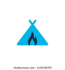 Tent with fire icon colored symbol. Premium quality isolated camp element in trendy style.