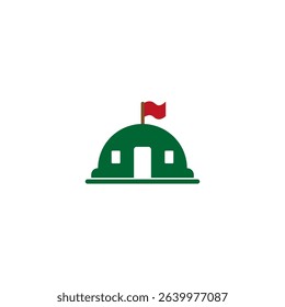 Tent flag icon. Camping shelter symbol. Green red color. Vector tent illustration.