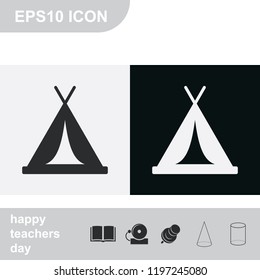 Tent flat black and white vector icon.