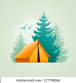 Tent in forest camping. Eps10 vector illustration.