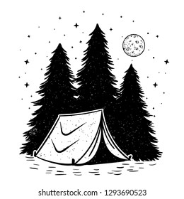 tent in the forest camping flat design isolated on white background 