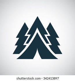 tent in forest icon, on white background