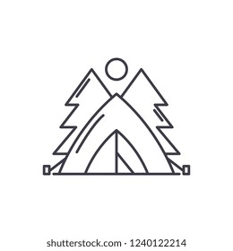 Tent in the forest line icon concept. Tent in the forest vector linear illustration, symbol, sign