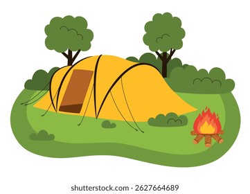 Tent in the forest. Outdoor recreation. Flat vector illustration.