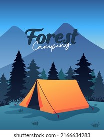 Tent in the forest vector illustration. Suitable for camping event poster, banner, flyer, and many other